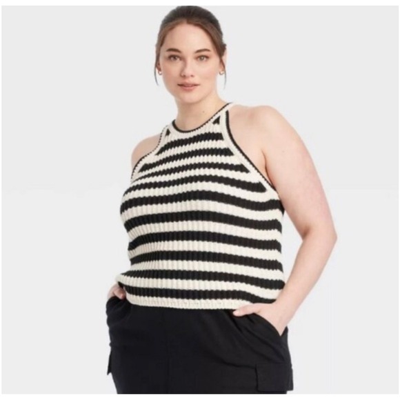 A New Day Black/White Chunky Knit Sleeveless Tank, 1X - Picture 1 of 7